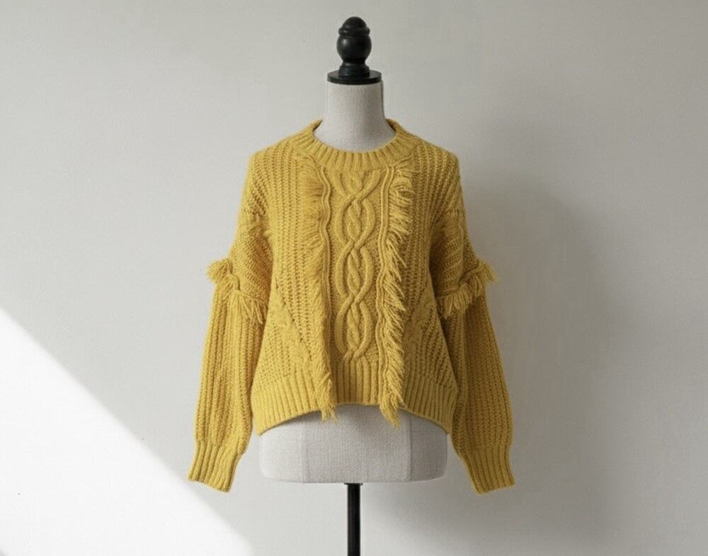 Anthropologie Fate Sweater Women’s Gold Fringe Trim Sweatshirt Boho Medium